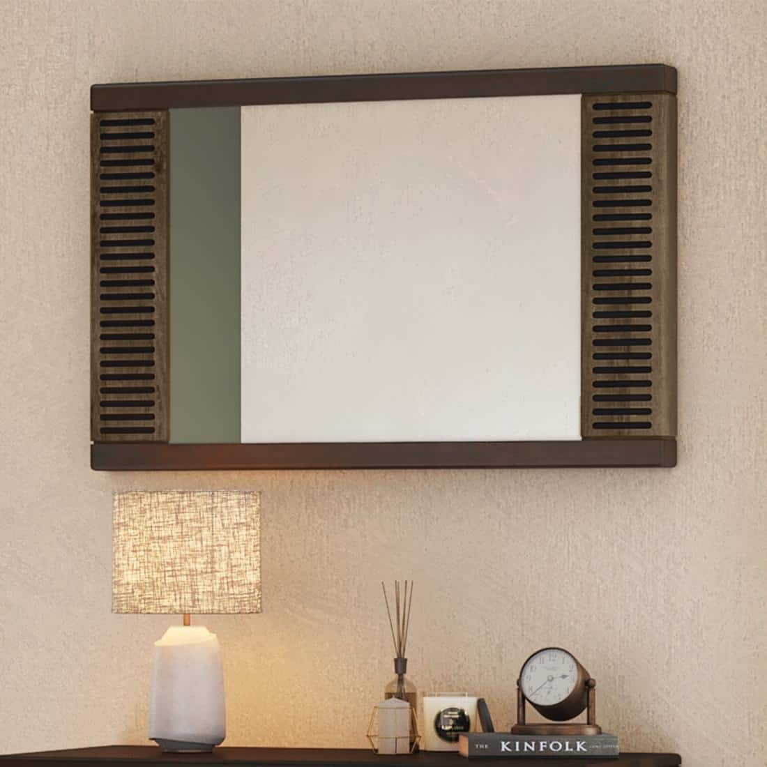 Masai Solid Wood Mirror In American Walnut - 2 Tone Finish