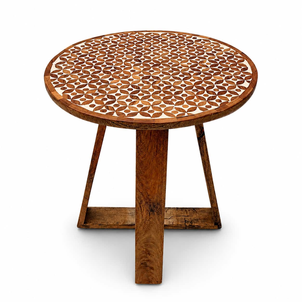 Varnya Solid Wood Round Side Table with Cane Top