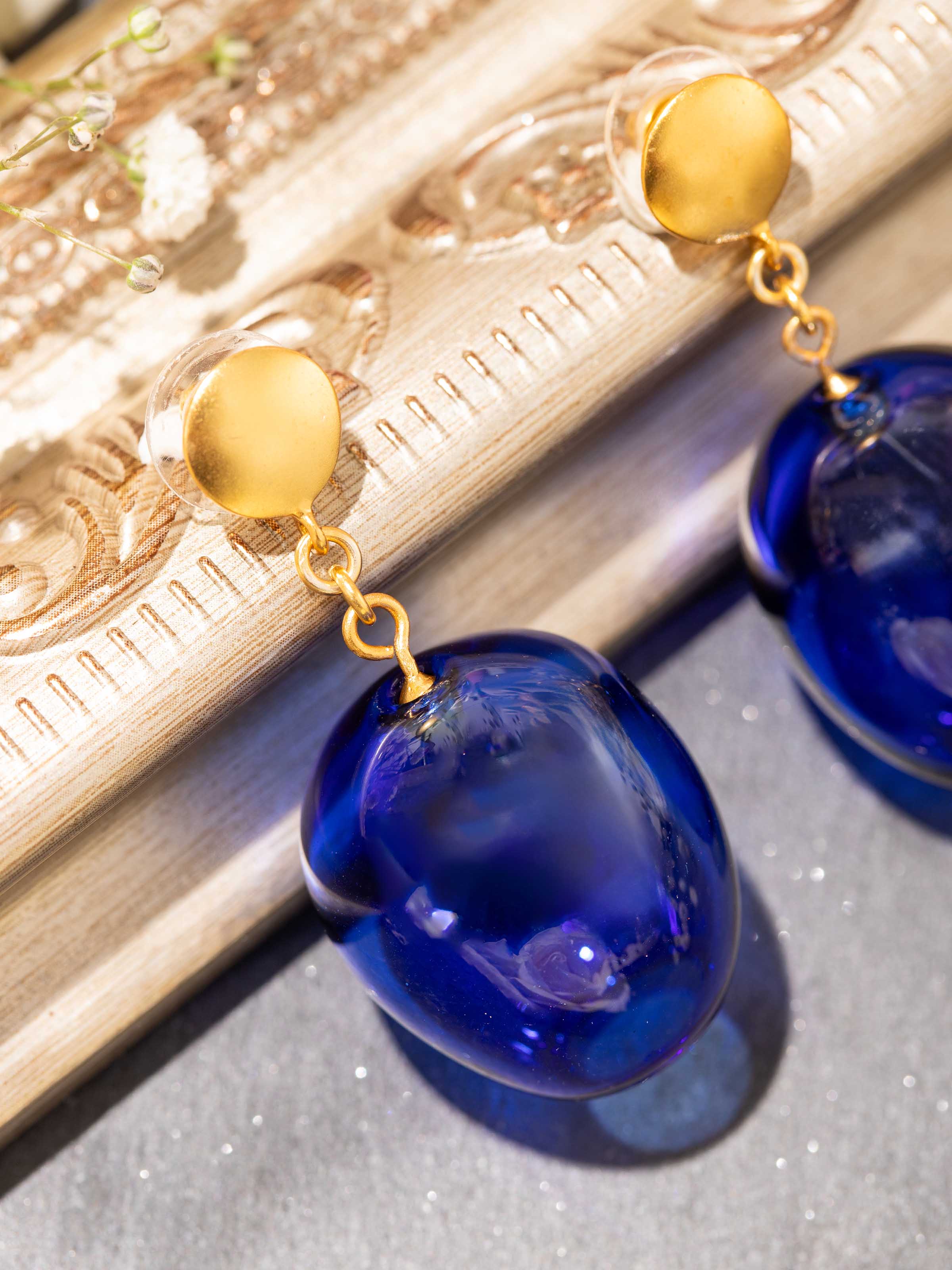 Silver Flame Glass Drop Earrings