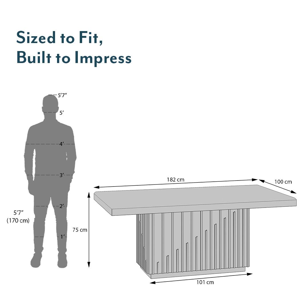 Gabriele Onyx Composite Solid Teak Wood 6 Seater Pedestal Dining Table In Clear Teak Finish