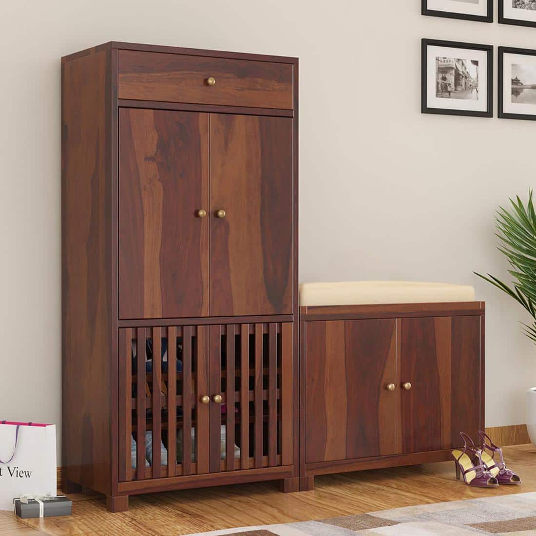 Noguchi Shoe Rack Of 40 Pairs In Provincial Teak Color