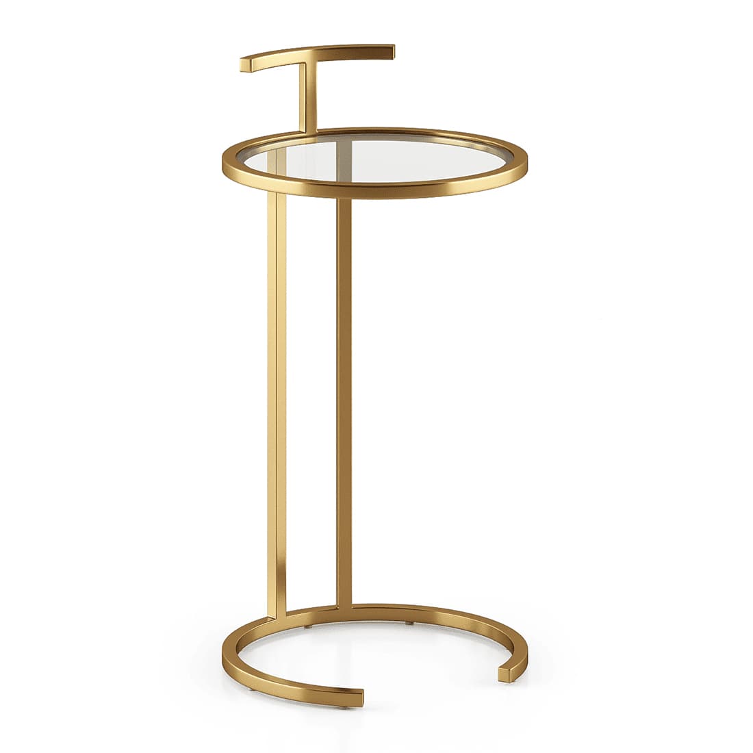 Zion Round Glass and Metal Drink Side Table in Gold finish