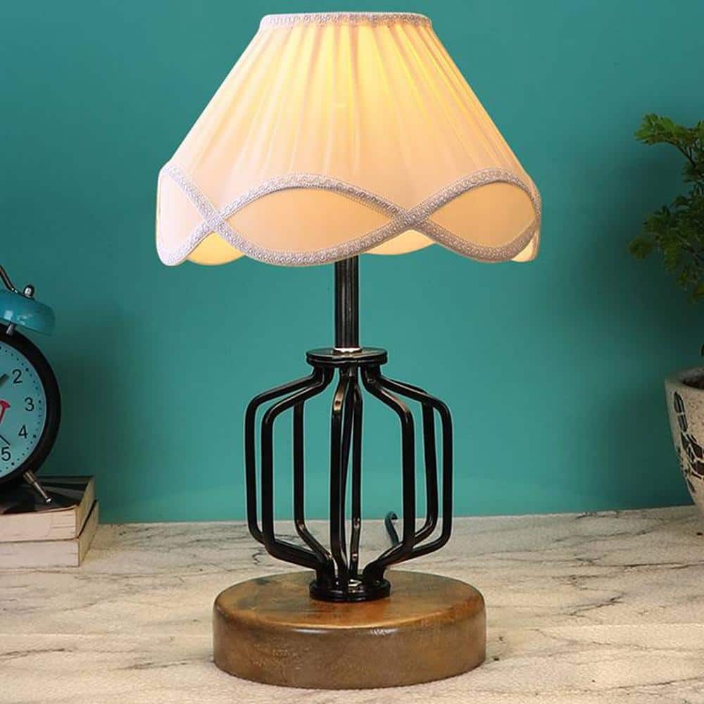 Collins Vintage off-white Shade Table lamp with Wood & Iron Base - Devansh