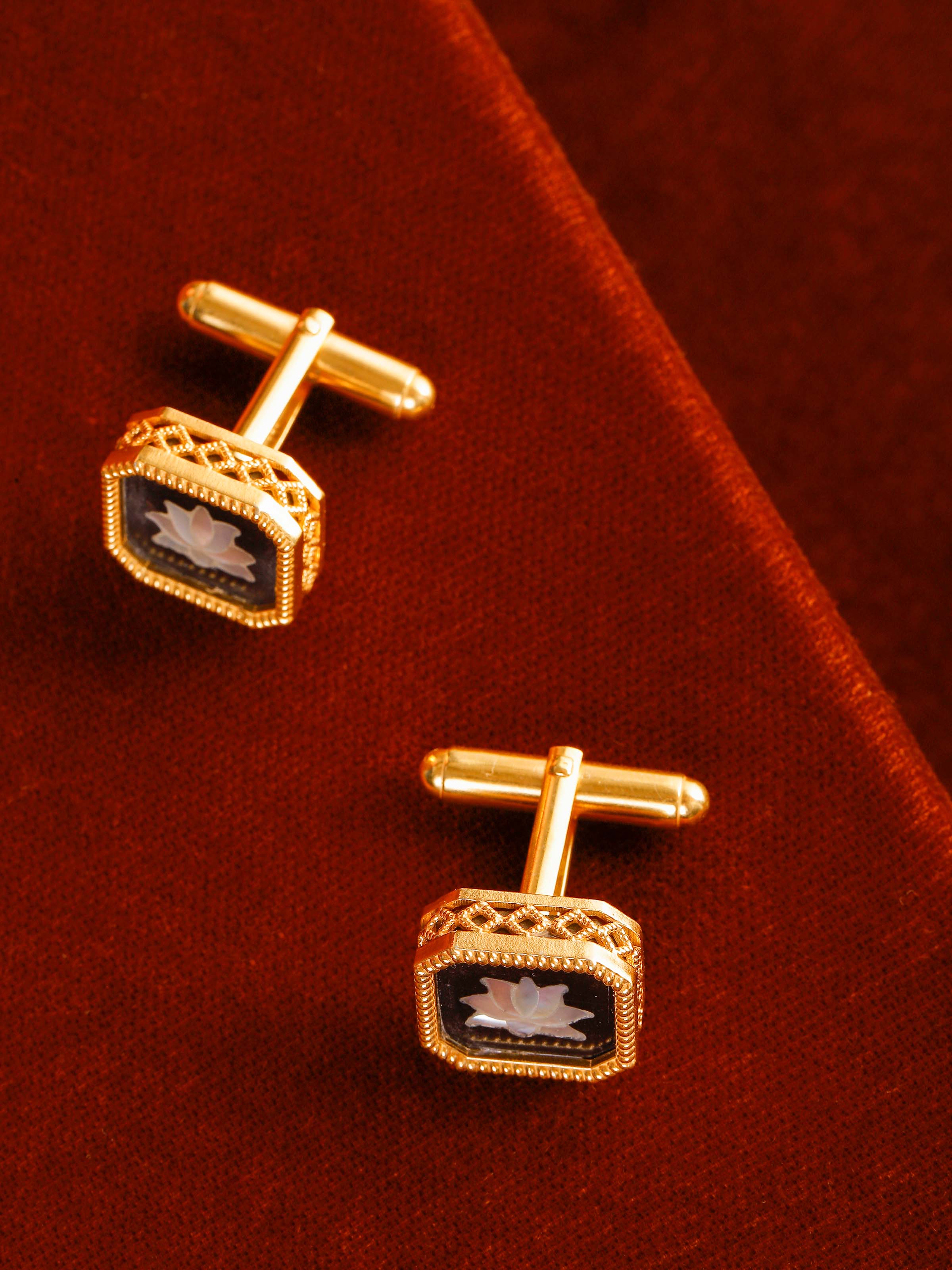 Lifestyle view of parchinkari silver cufflinks