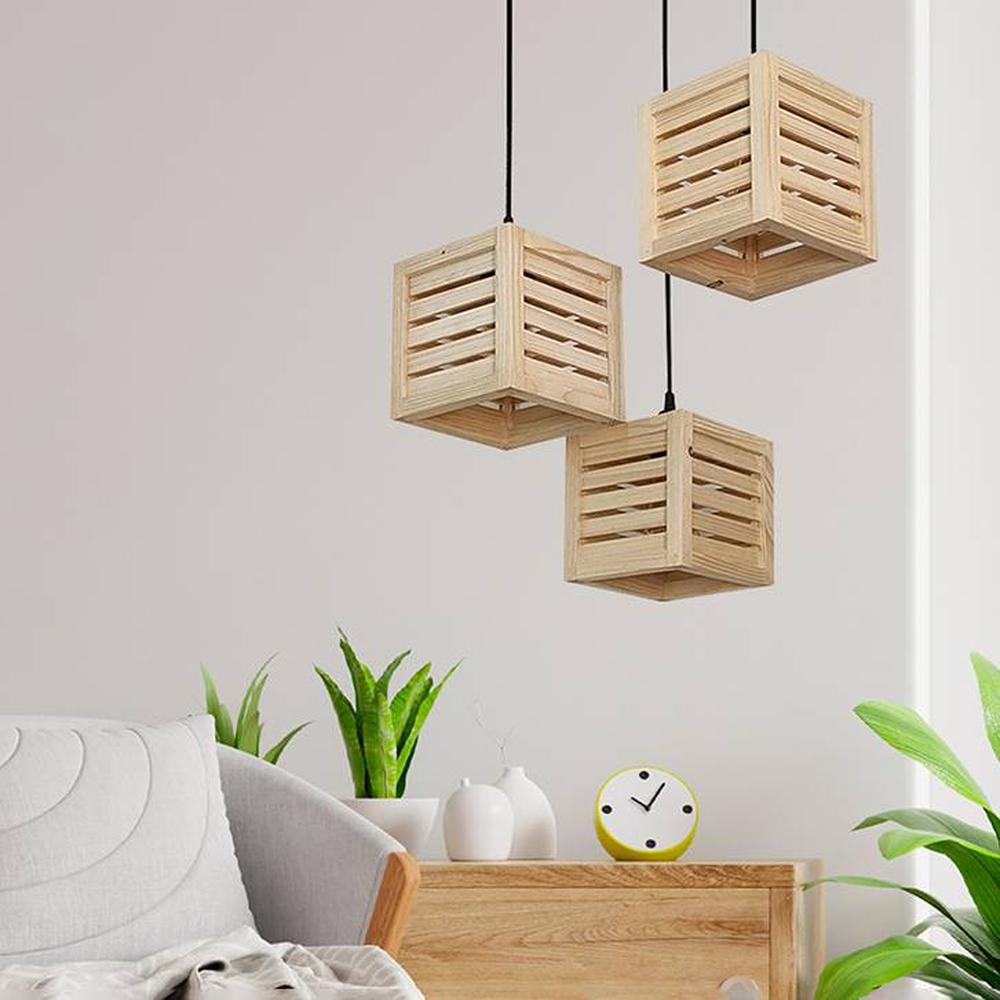 Lyon Beige Solid Wood Cluster Hanging Light - Symplify