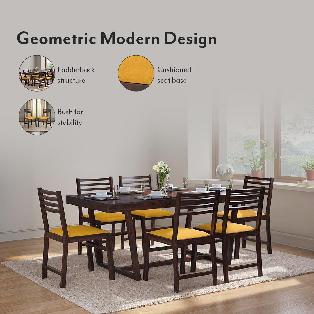 Caprica Solid Wood Dining Chair Set Of 2 In Mango Walnut Finish With Yellow Fabric Colour