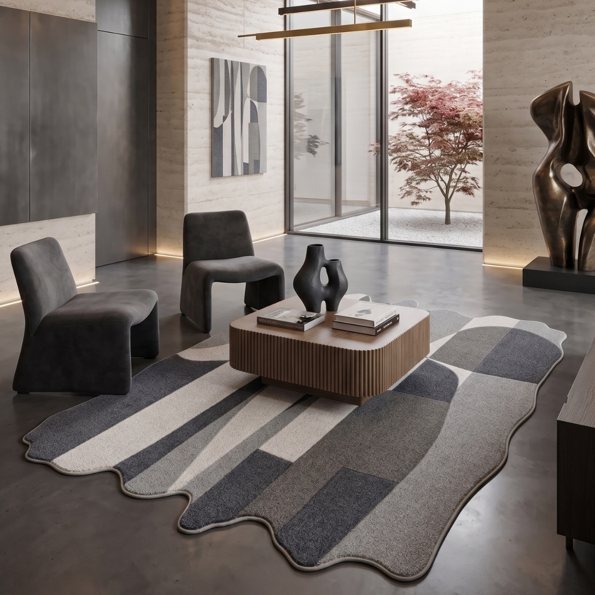 Handmade Wool Silk Shaped Rug Modern Abstract Grey 5 x 8 Feet Carpet - NEU LOOMS