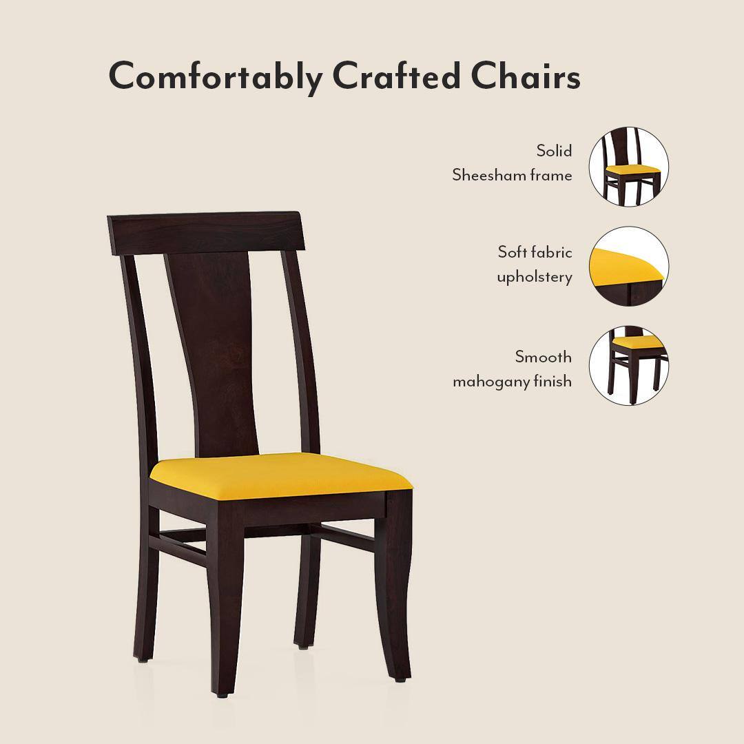 Arabia-Fabio 4 Seater Dining Table With Set Of 4 Chairs (Colour- Matty Yellow, Finish- Mahogany)