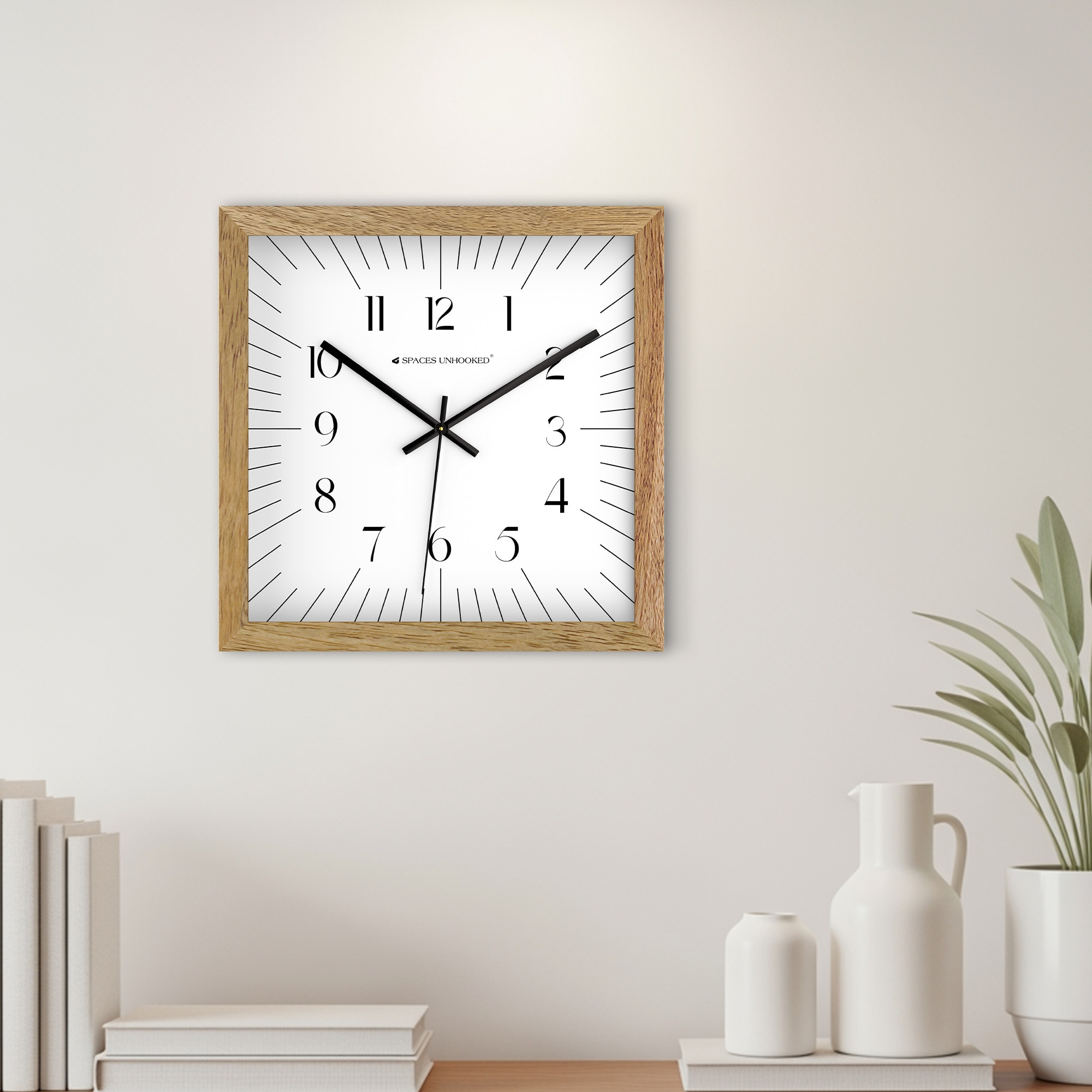 Arabic Numerals Square Wooden Wall Clock