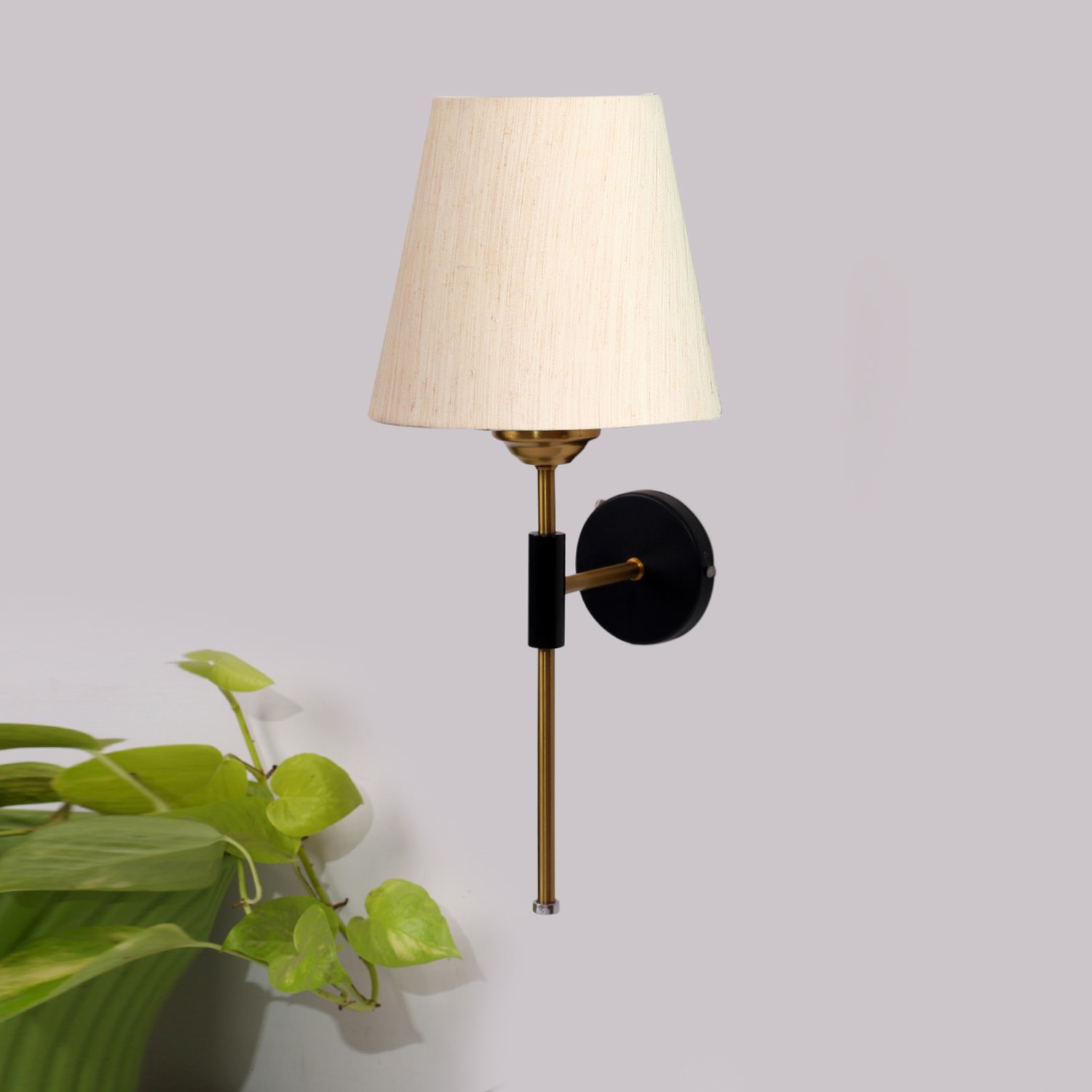 Devansh Metal Electric Wall Light in Black Colour with off-white Shade Count of 1 Light - Devansh