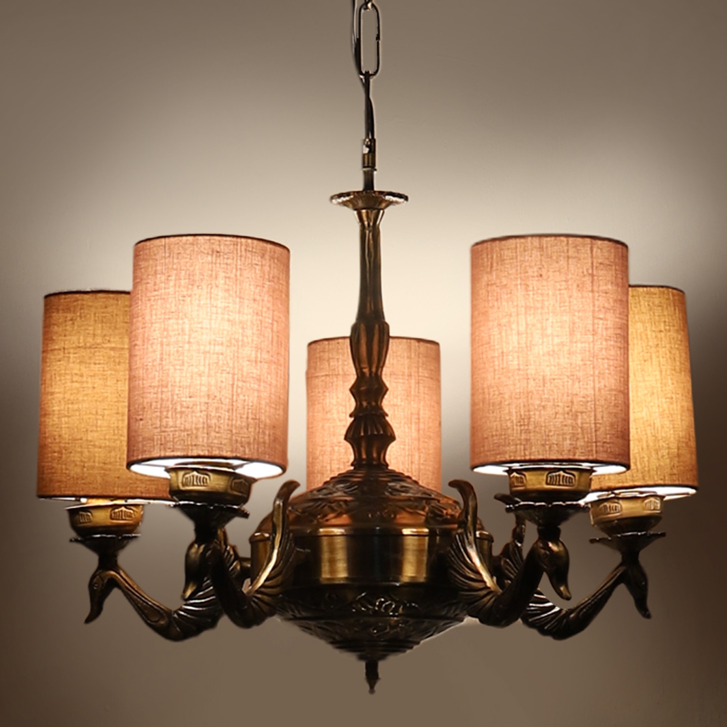 Devansh Dual Gold  Antique Wall Mounted Lamp With Beige Jute Shade