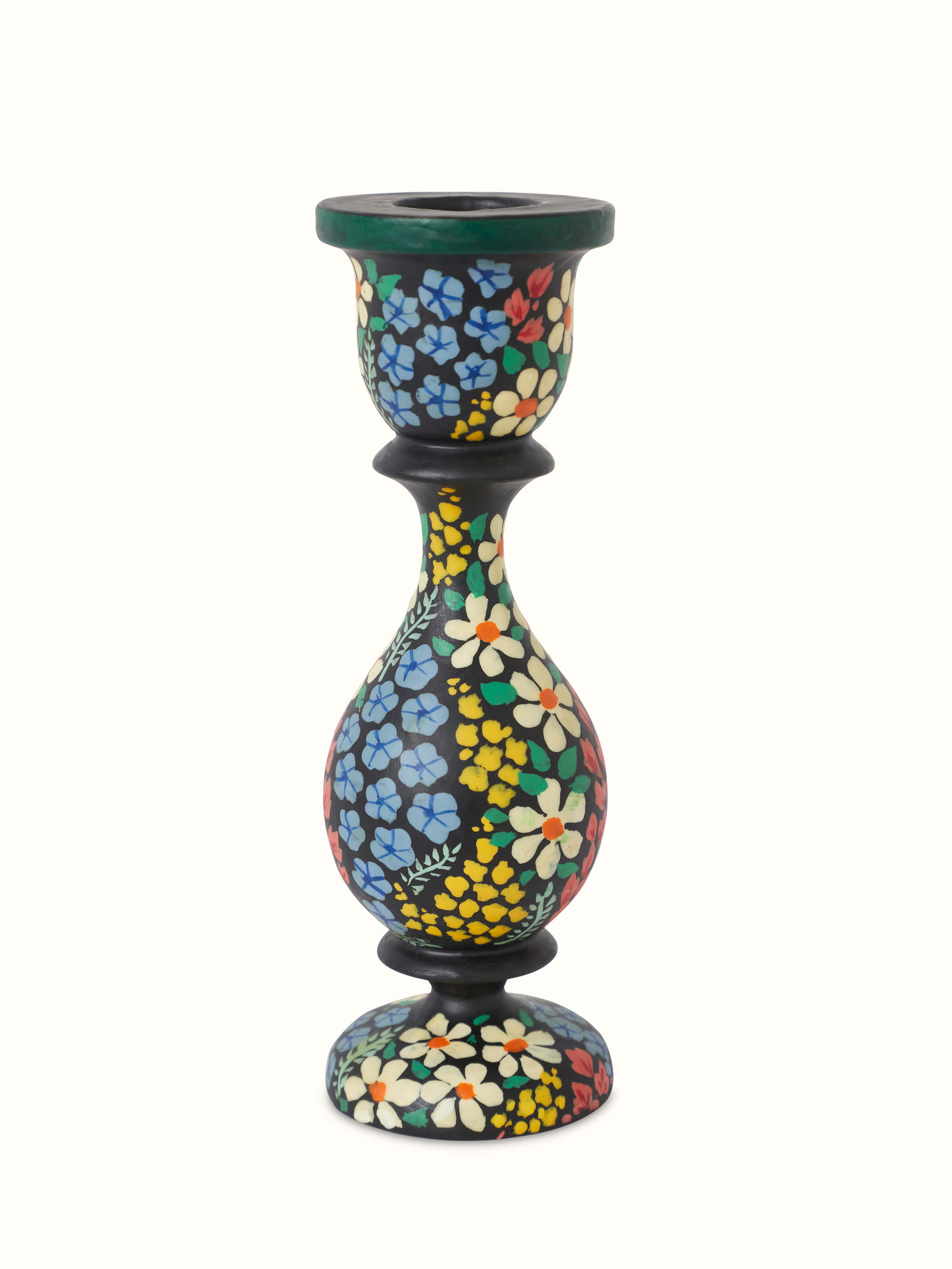 Detail view of Papier-Mache Candle Bases in multicolor (2 pcs) focusing on the texture and colors of the papier-mache.