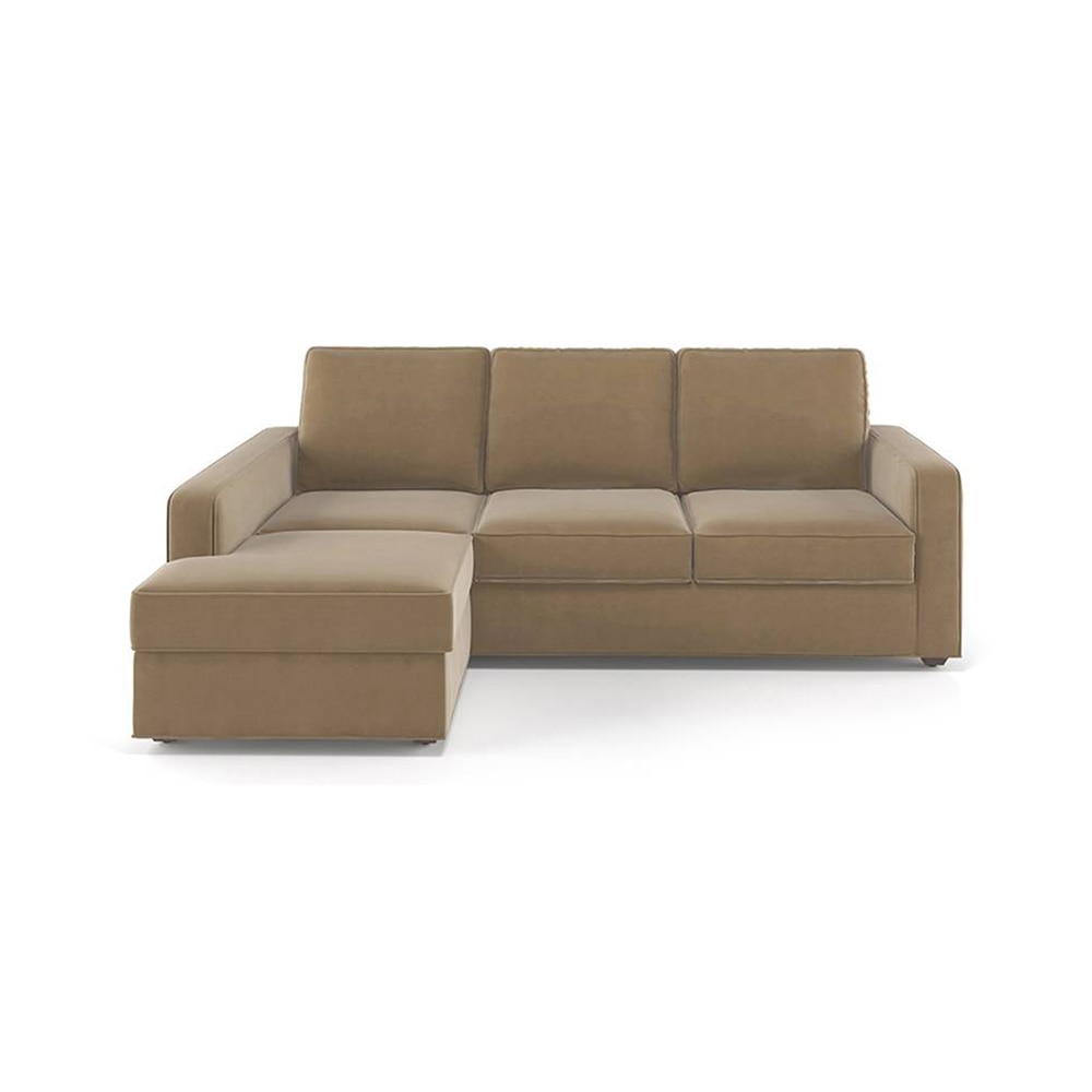 Apollo Sofa (Colour : Fawn Velvet, Cushion : Hard, Back Type : Regular, Seating Capacity : Left Aligned 2 Seater + Left Aligned Chaise + Ottoman)