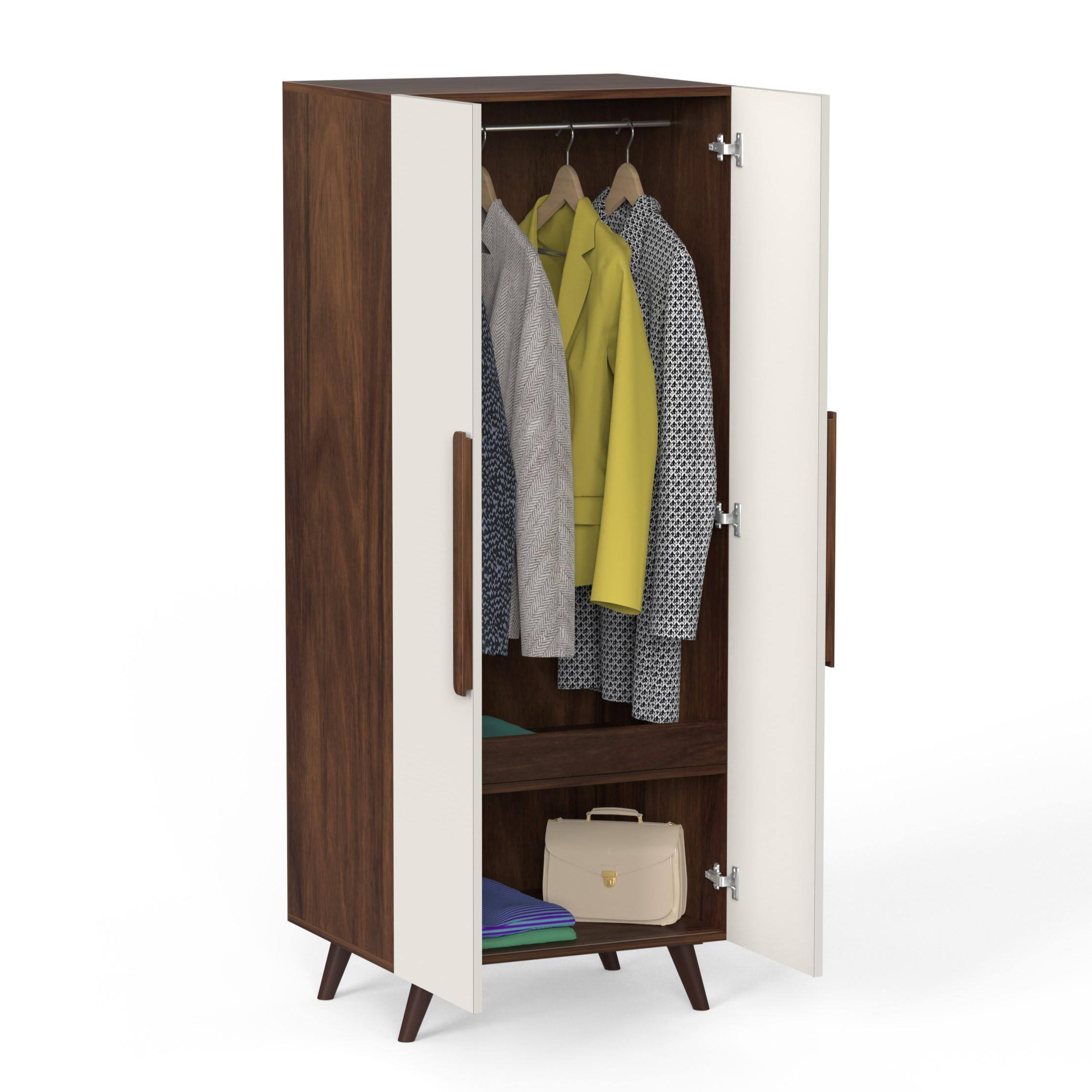 Bonco Engineered Wood Wardrobe In Brown Maple & White Finish