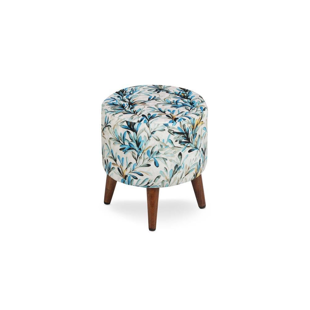 Evangeline Solid Wood  Ottomon in  Blue Colour