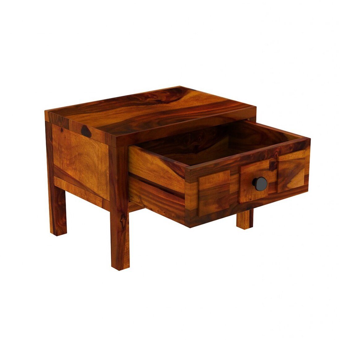 Square Solid Wood Box Bedside Table in Honey Finish