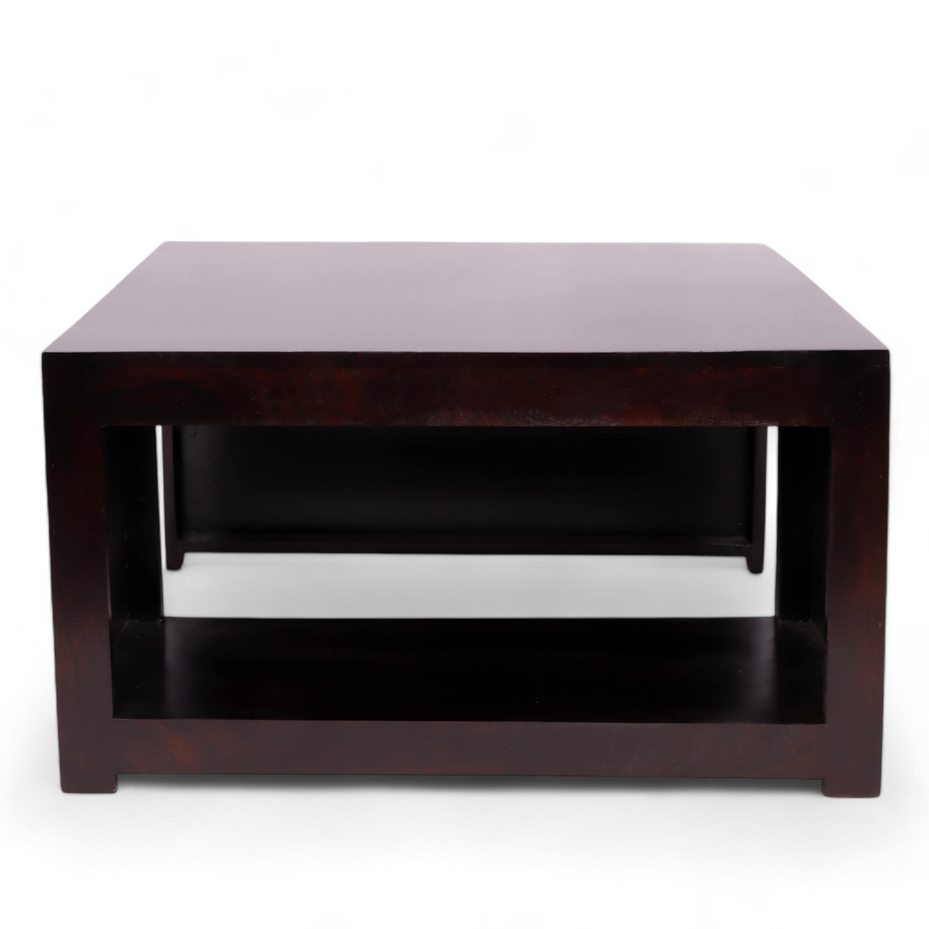 Wayne Sheesham Wood Contemporary Square Coffee Table In Extra Dark Mahagony Finish