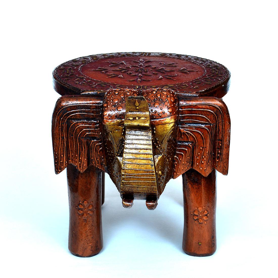 Desert Art Wooden Handpainted Copper Elephant Stool 8 Inch-image-4