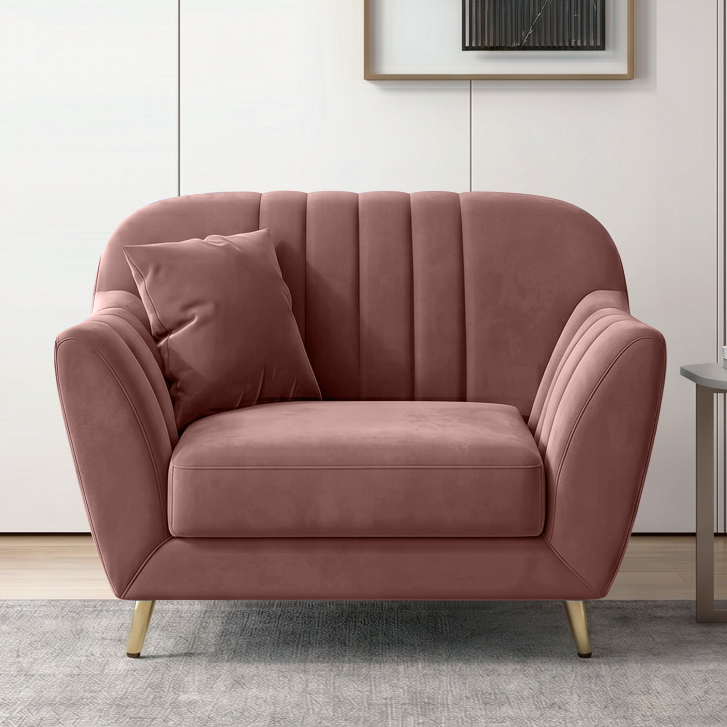 Rivo Velvet 1 Seater Sofa In Peach Color
