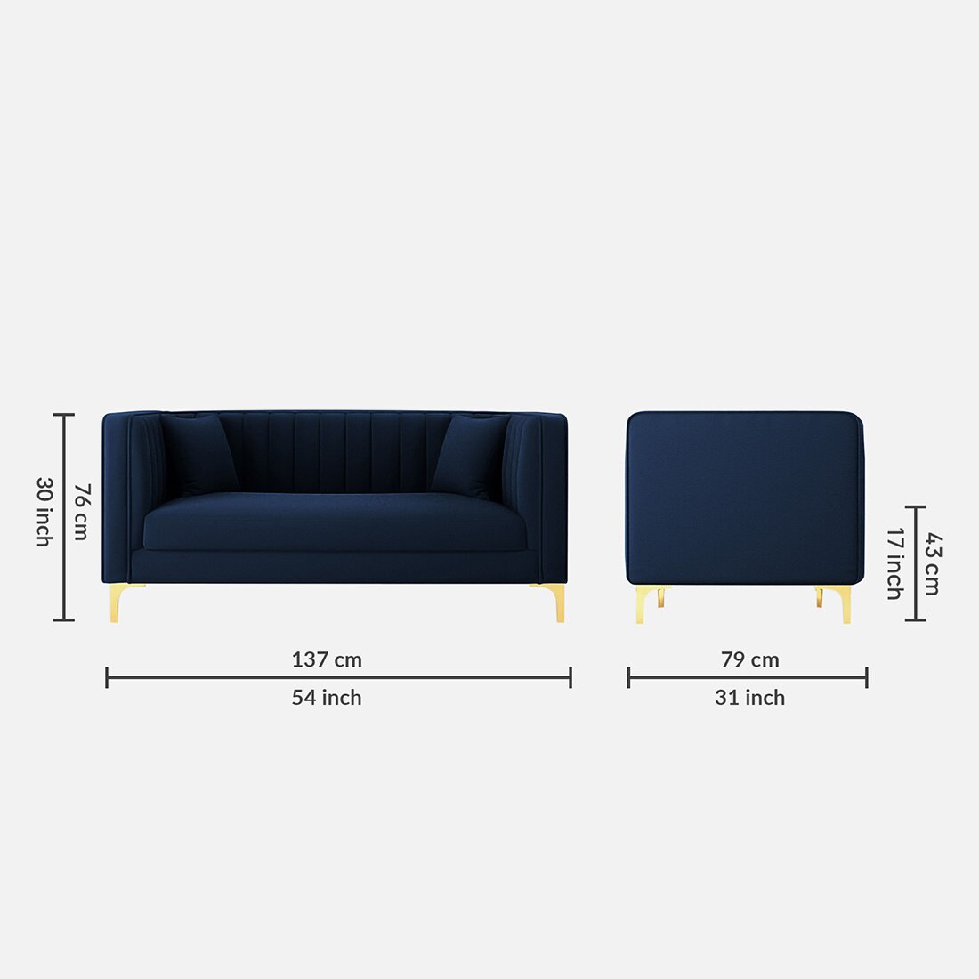 Texude Velvet 2 Seater Sofa Navy Blur in Colour