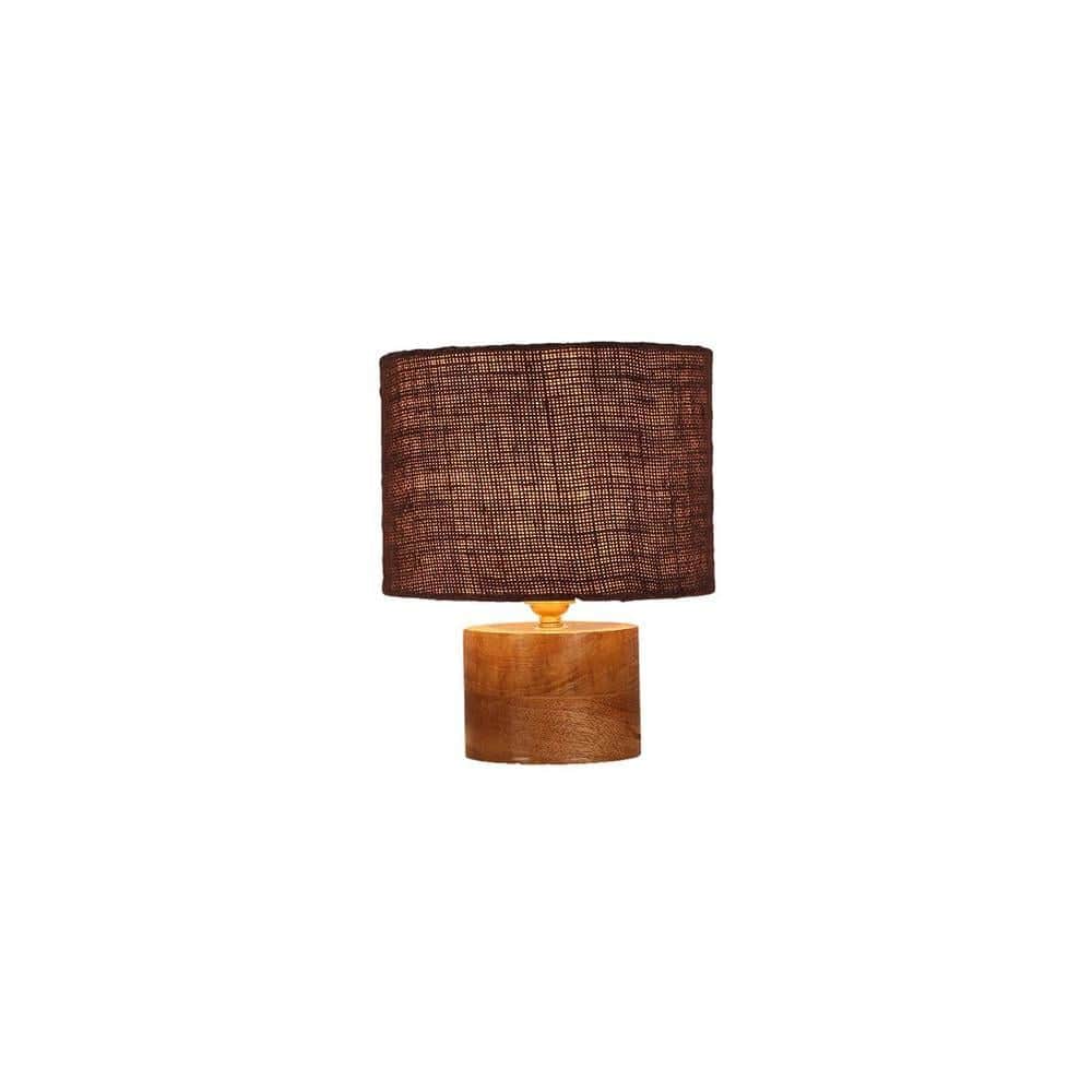 Delphine Brown Jute Table Lamp with Natural Wood Base