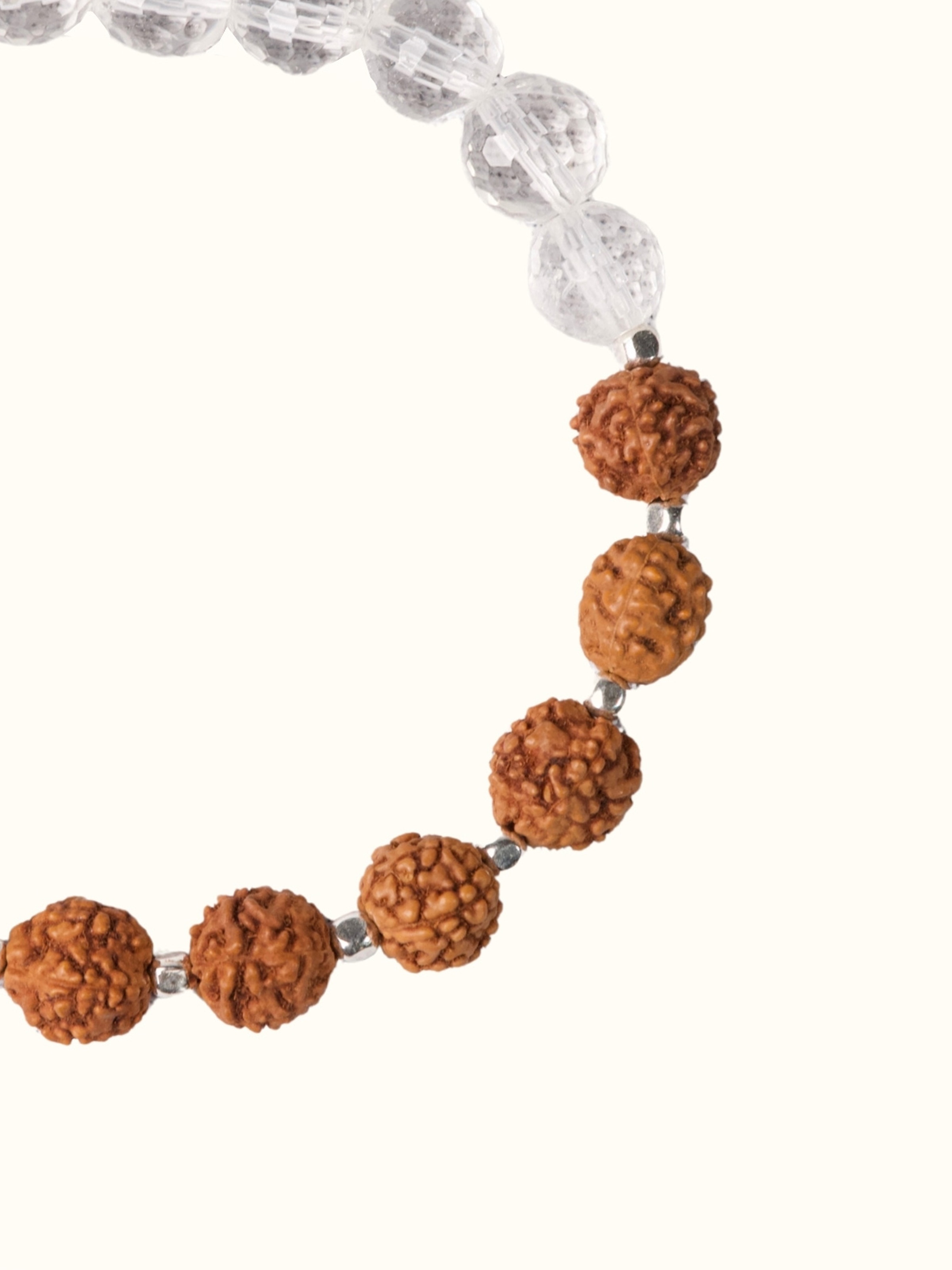 Gemstone Rudraksha & Sphatik Crystal Silver Bracelet
