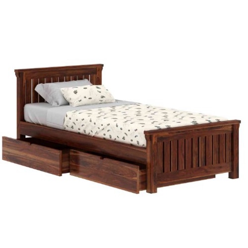 Monarch Solid Wood Single Size Drawer Storage Bed in Teak Finish