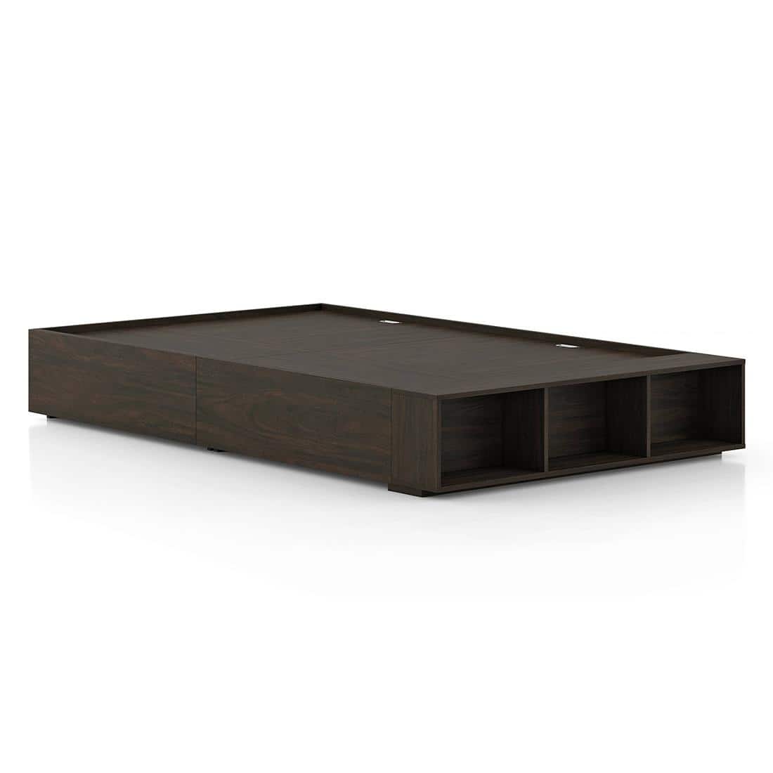 Toshi Engineered Wood Compact Size Drawer And Box Storage Bed In Rustic Walnut Finish