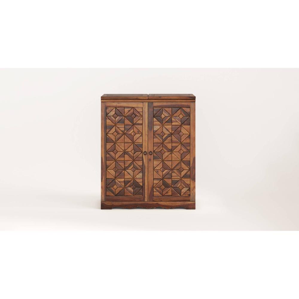 Parquet Sheesham Wood Bar Cabinet in Provincial Teak Finish