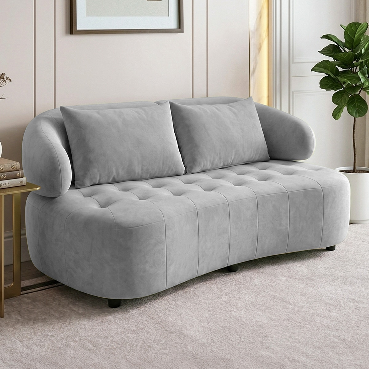 Henry Velvet 2 Seater Sofa Grey Color - Home Lifestylez