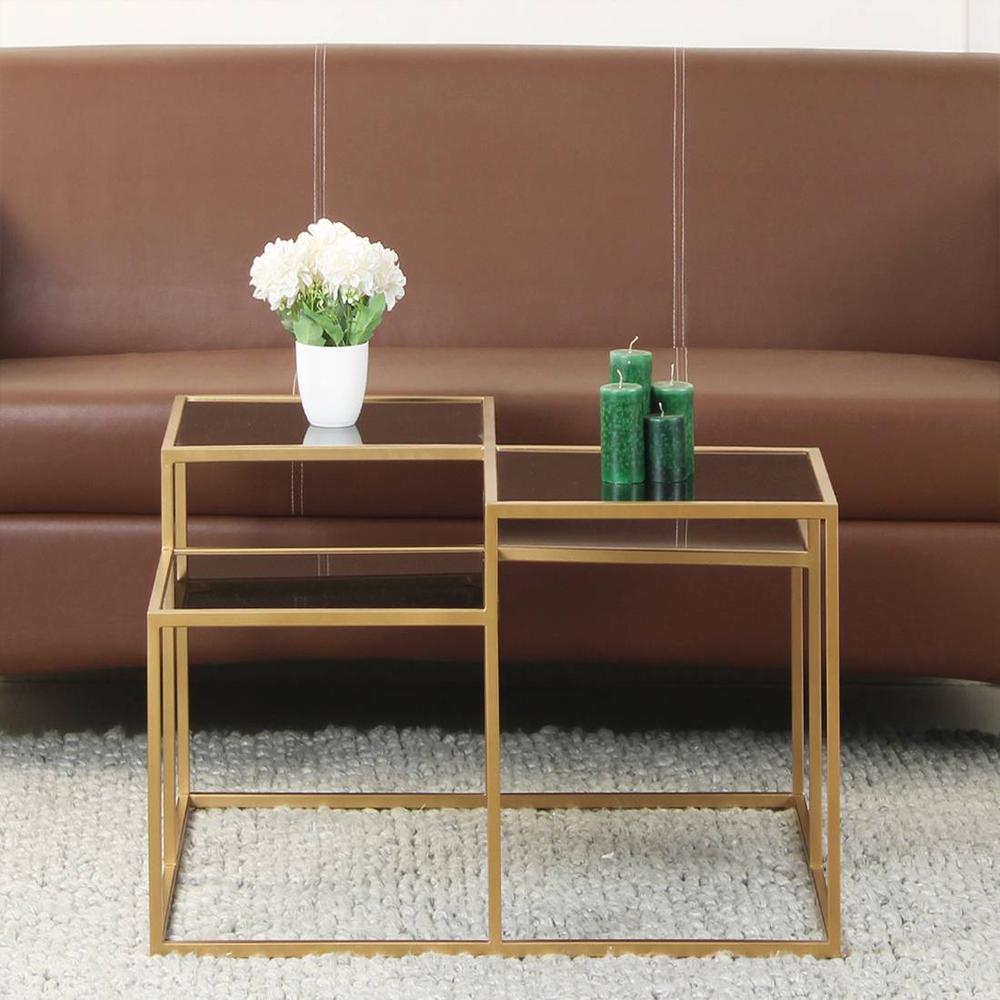 Valentino Black Glass Bunching Coffee Table In Dark Gold Finish