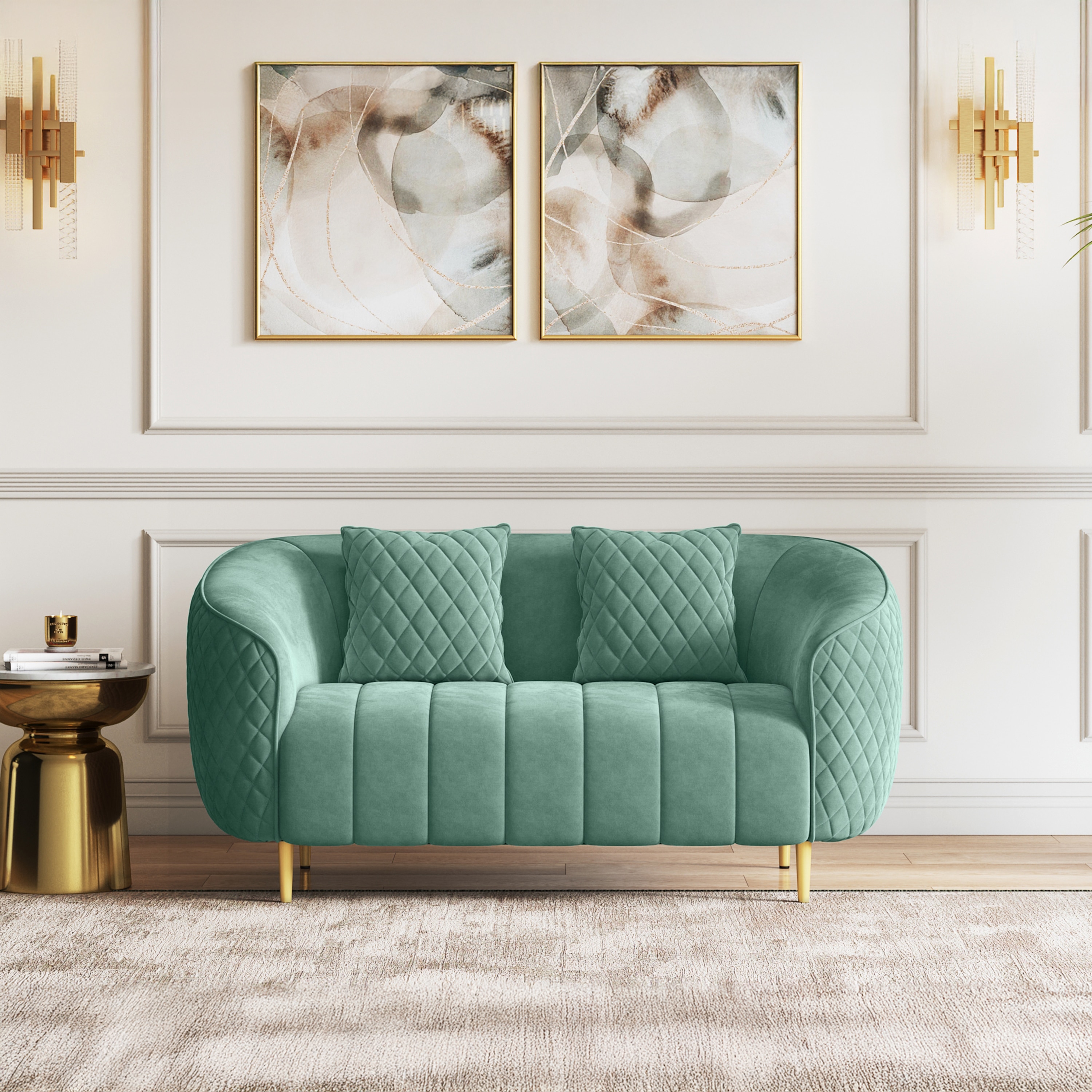Amora 2 Seater Fabric Sofa In Dusty Turquoise Velvet Colour