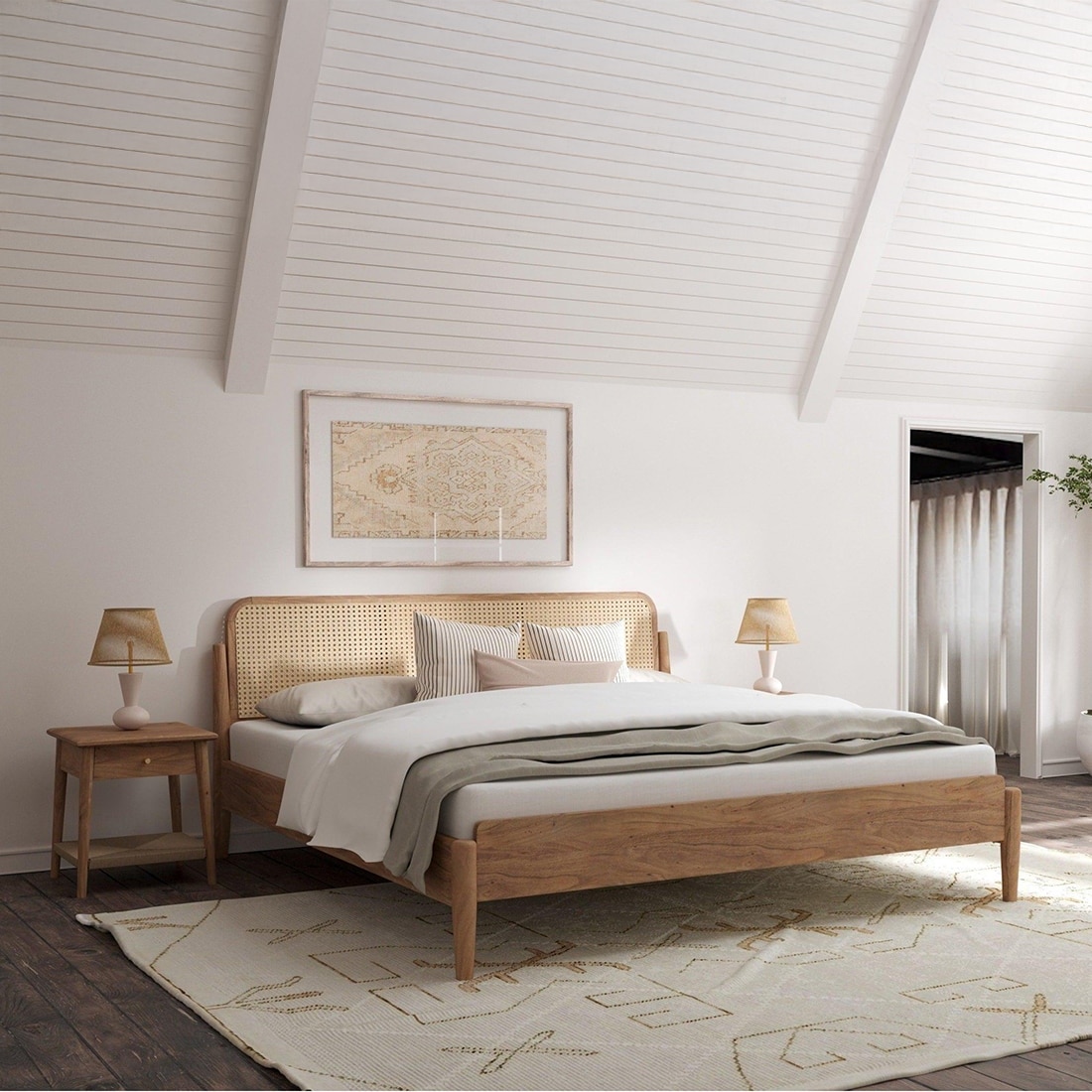 Meadow Non Storage Cane King Size Bed in Natural Finish