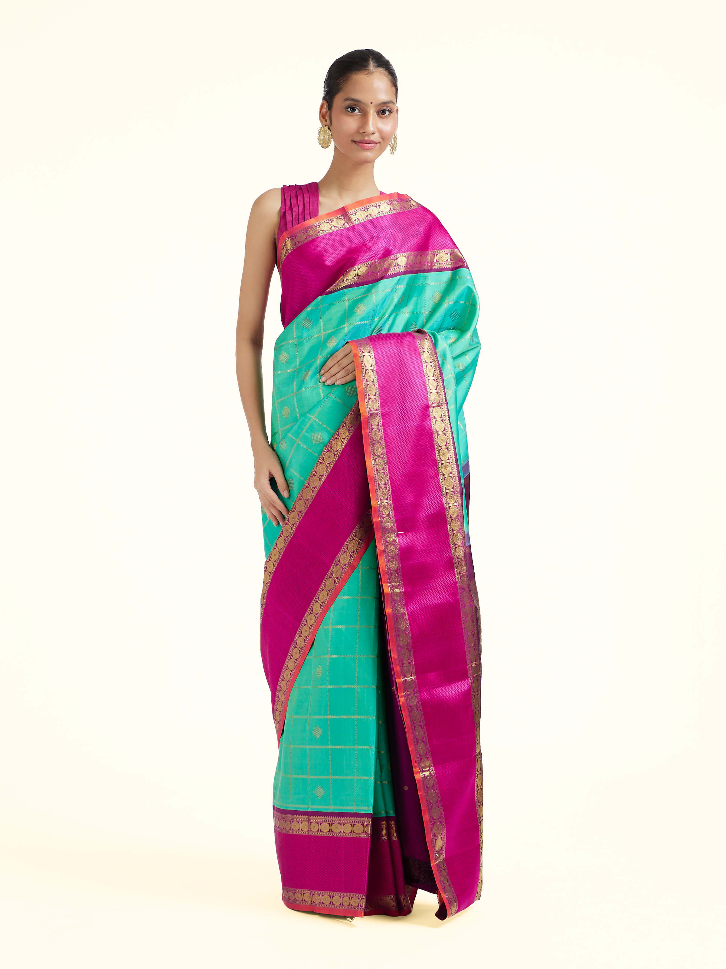 Turquoise Silk Kancheepuram Saree