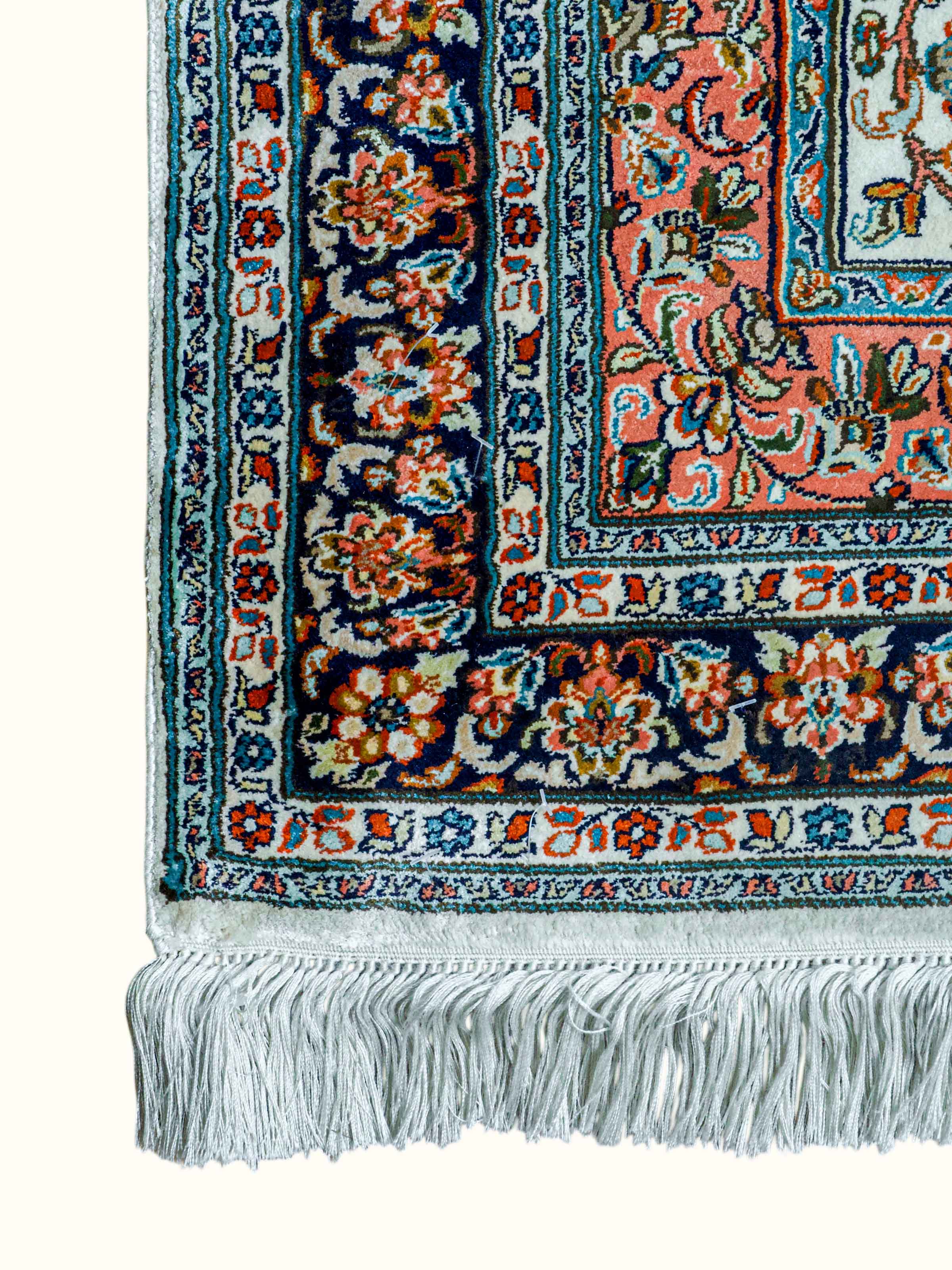Traditional Persian Ivory Rust Kashan Kashmir Silk Hand-Knotted Carpet