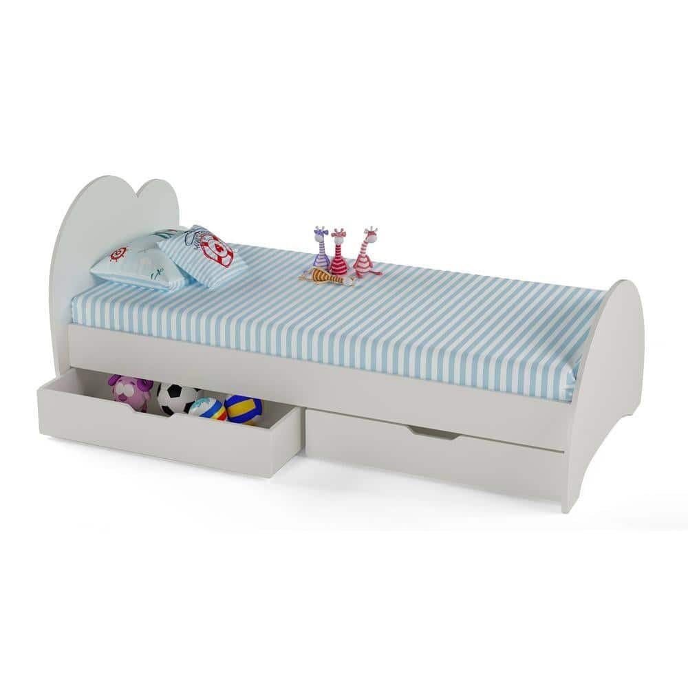 Cloud Tails Engineered Wood Drawer Storage Bed in White Colour