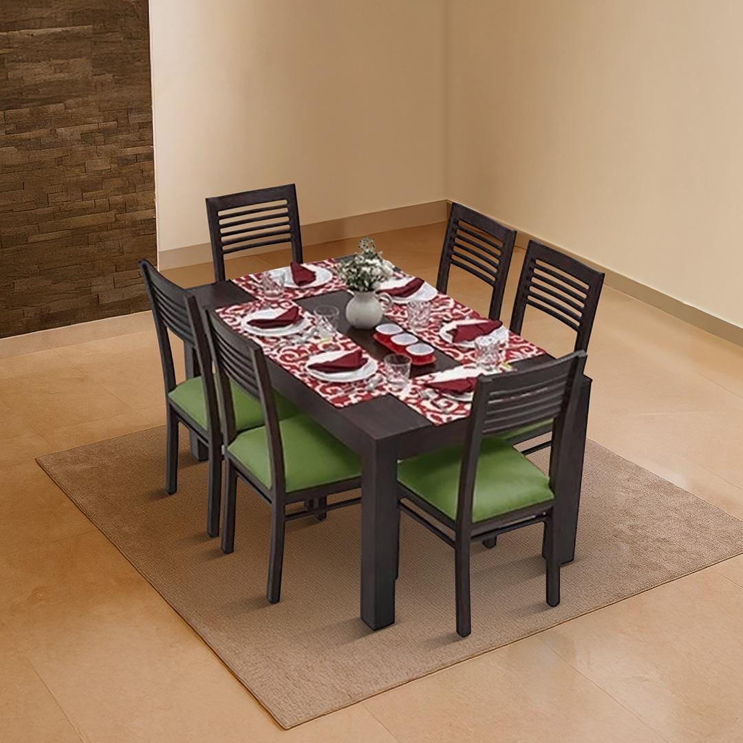 Arabia Zella Solid Wood 6 Seater Dining Table With Set Of 6 Chairs