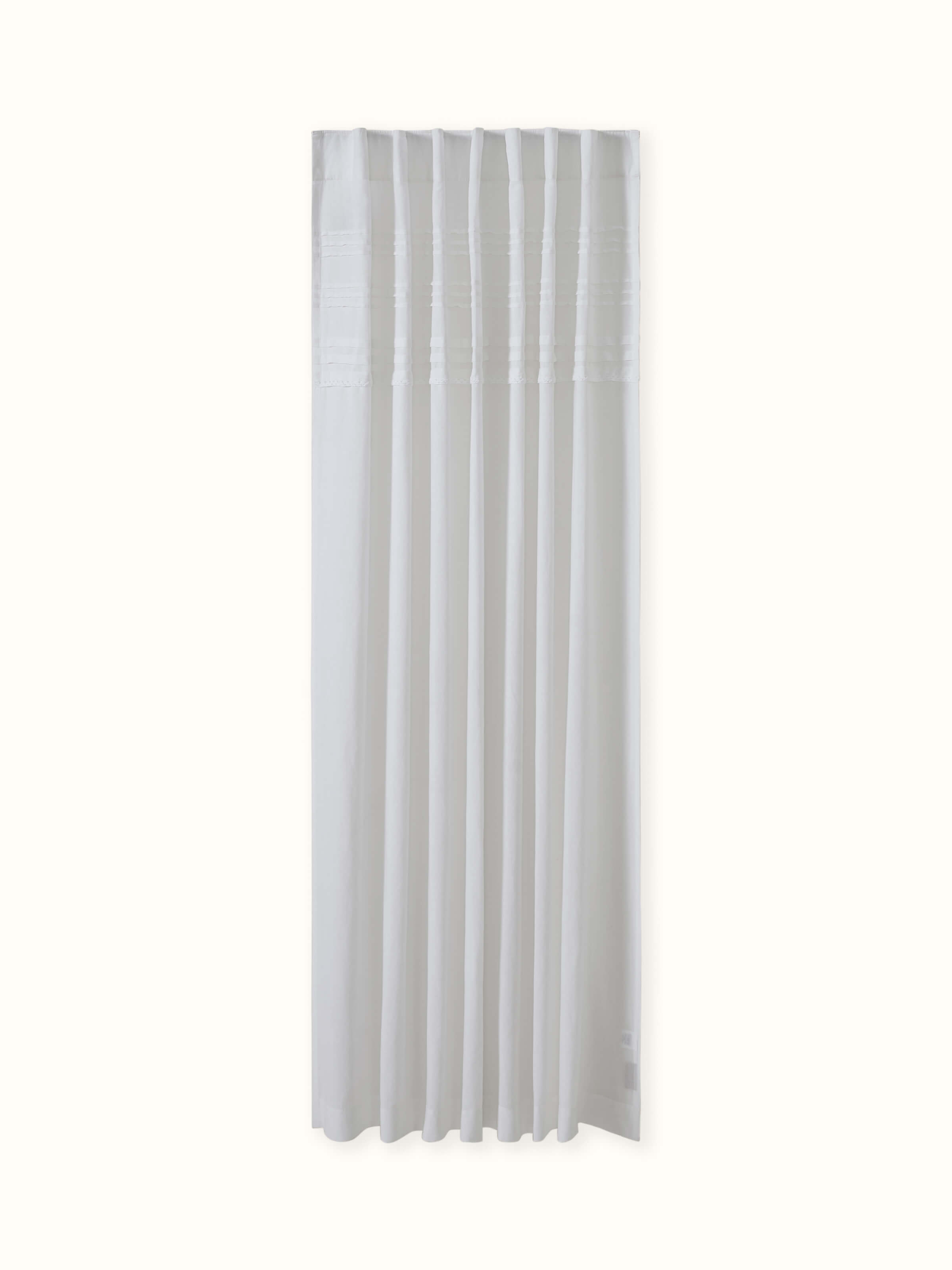 Nityam White Pleated Cotton Linen Crochet Curtain (7 Ft)