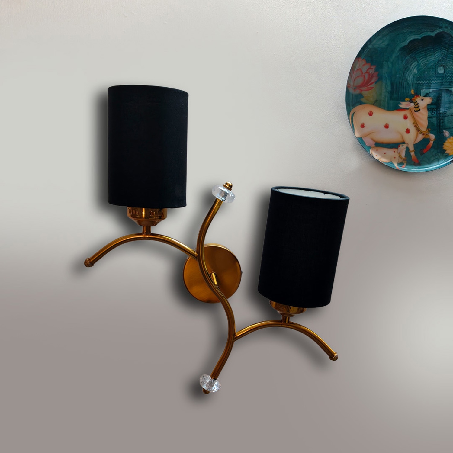 Devansh Metal Electric Wall Light in Gold Colour with Black Shade Count of 2 Lights - Devansh