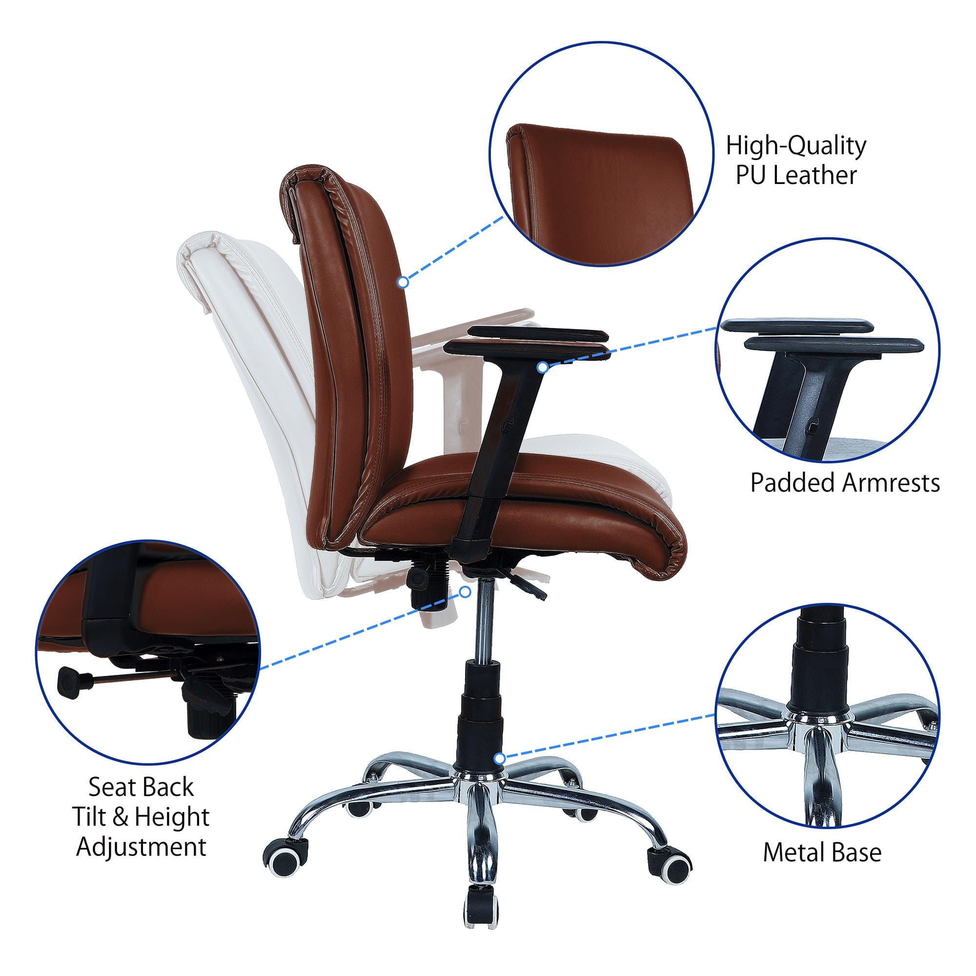 Teaauras High Back Executive Chair in Brown Colour