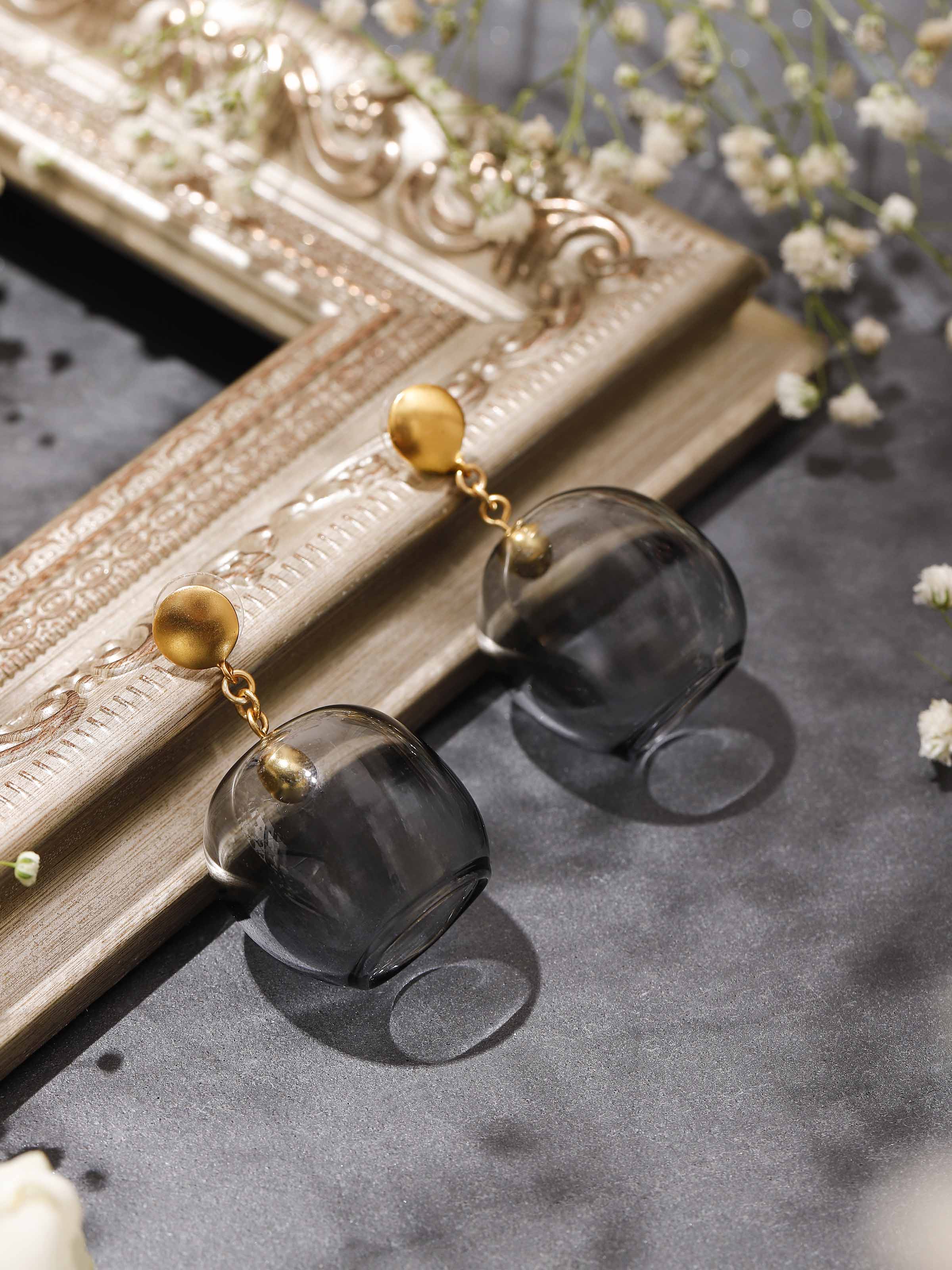 Silver Flame Glass Drop Earrings