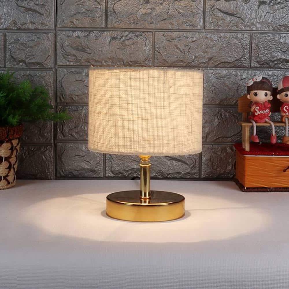 Sadira White Natural Fiber Shade Table Lamp with Gold Metal Base