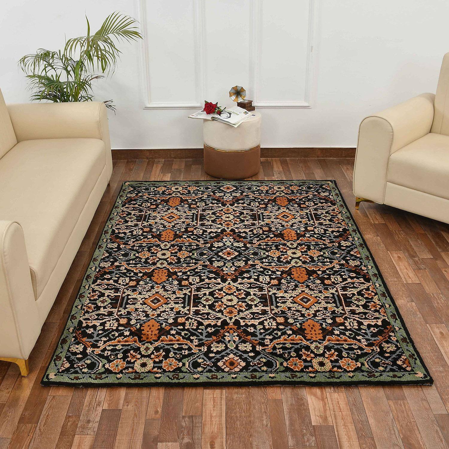 Multicolor Traditional Machine Made Polyester 5 X 7 Feet Carpet