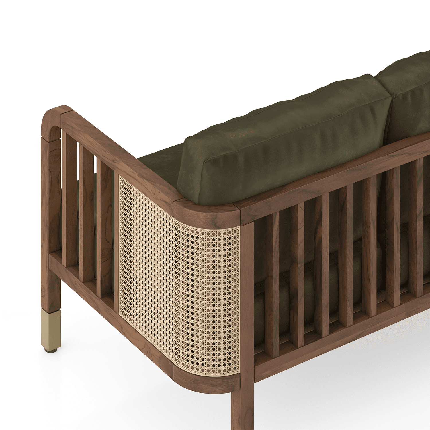 Taran 2 Seater Wooden Sofa in Deep Olive Velvet Colour