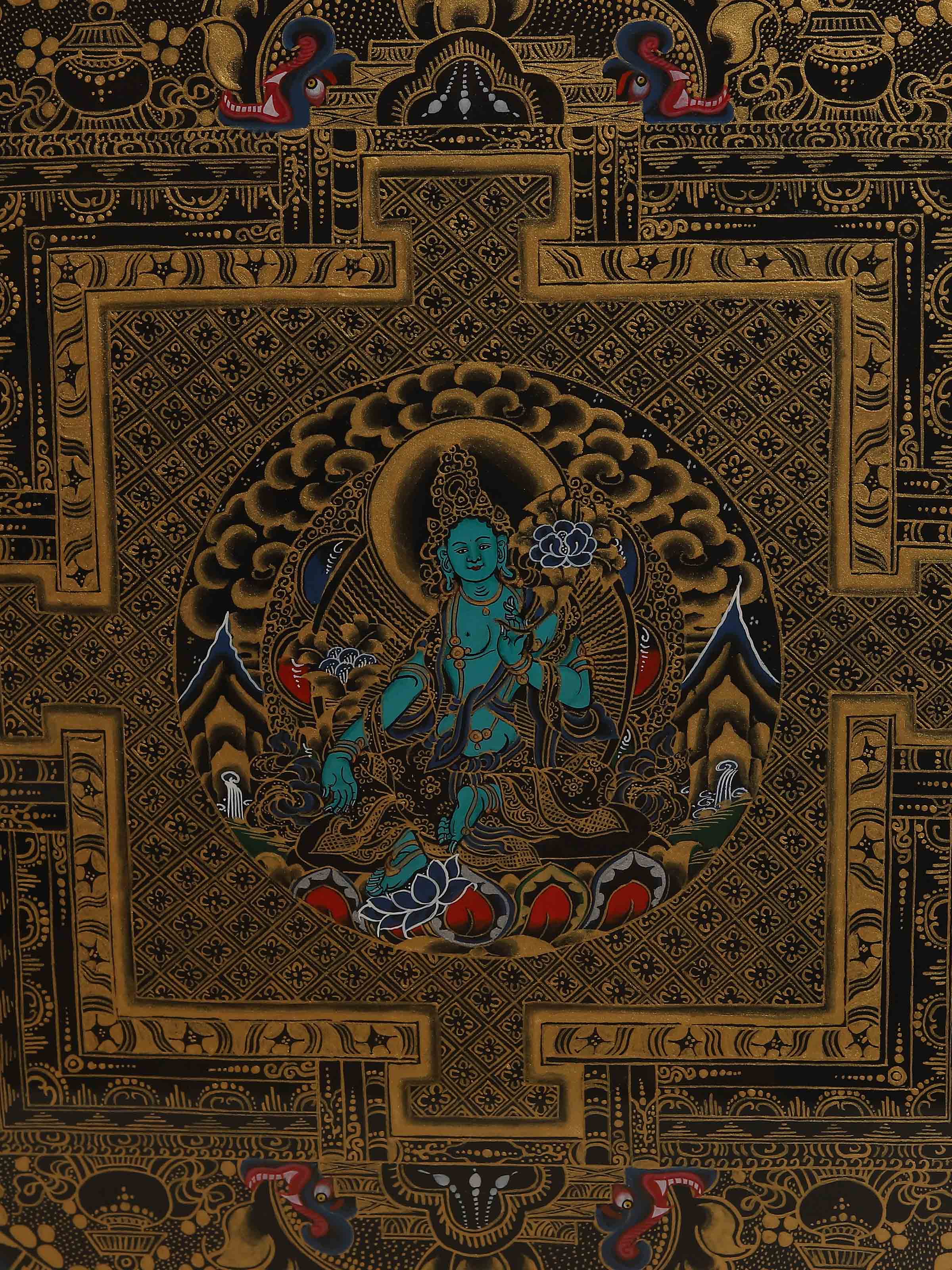 Green Tara with Mantra Thangka Painting