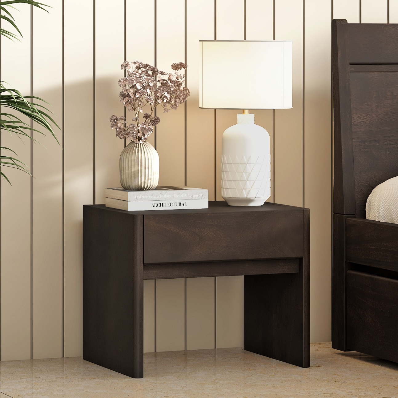 Basal Solid Wood Bedside Table In Dark Chestnut Finish - Urban Ladder