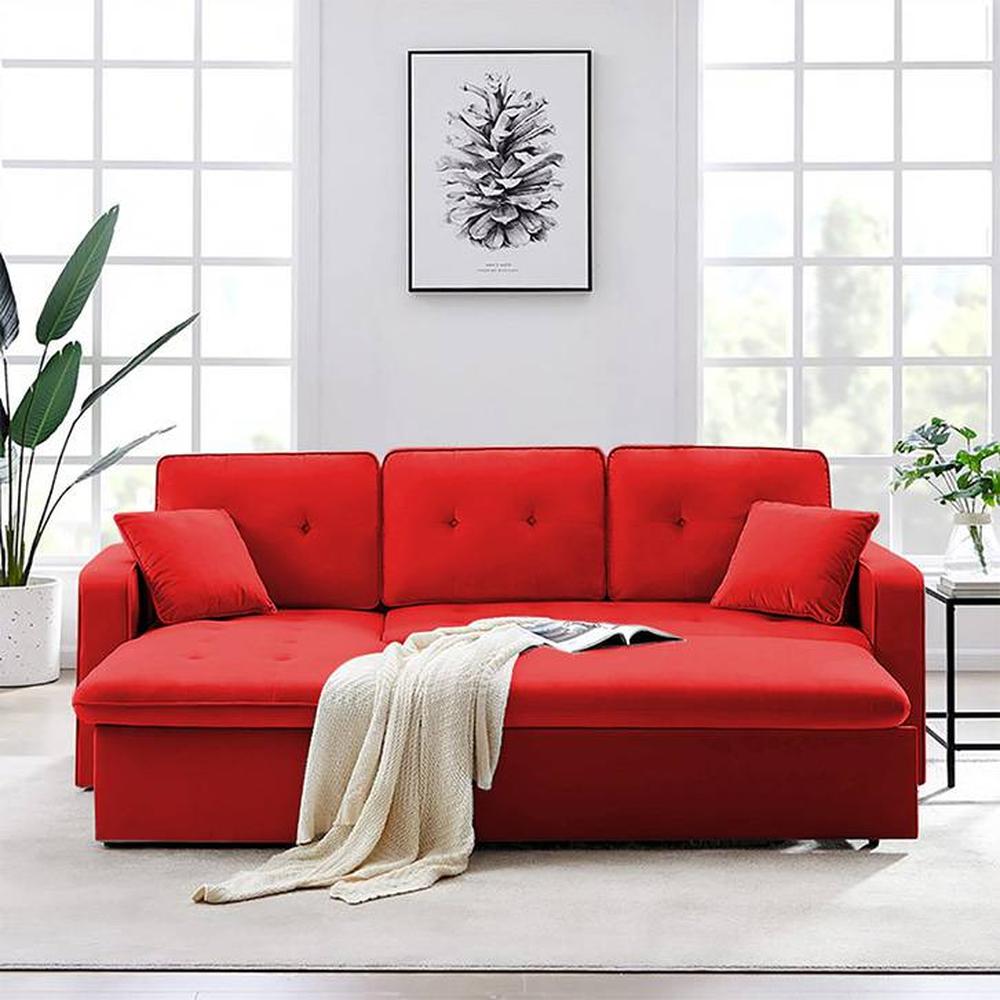 Leo  Pull Out Sofa cum Bed  in Red Colour