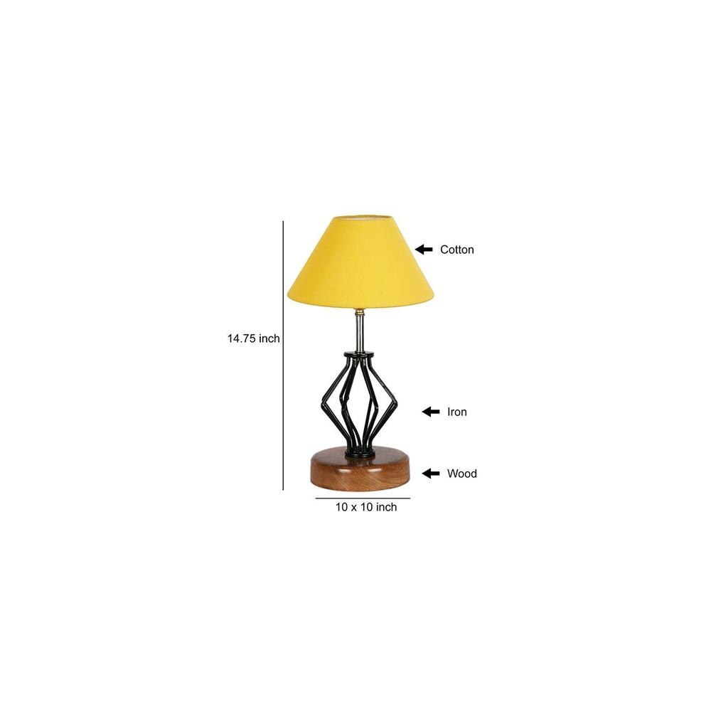 Miracle Yellow cotton Table lamp with Wood & Iron Base