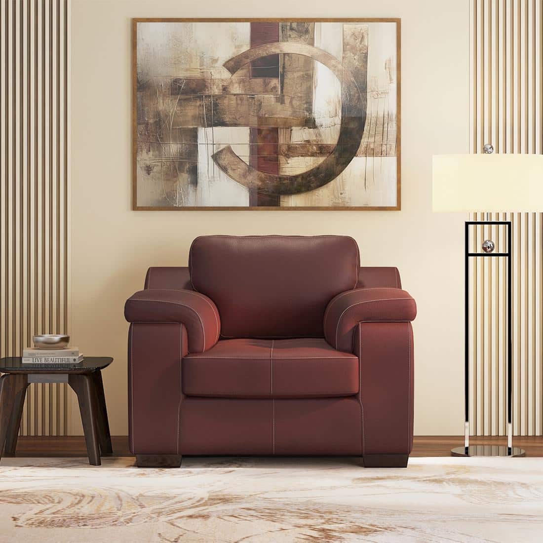 Trissino 1 Seater Premium Italian Leather Sofa In Bordeaux