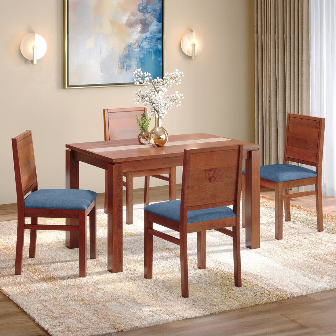 Atlas Crest Storage Solid Wood 4 Seater Dining Table With Atlas Dining Chairs Set
